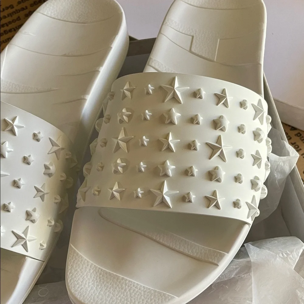 JIMMY CHOO White Star Embellished Unisex Slides - Picture 7 of 14